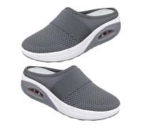 AMSLSIU Femmes Pantoufles compensées décontracté Coussin d'air Maille rétro Chaussures Sandales Plate-Forme léger pour Dame Maison Marche Baskets, Gris, 42 Verges