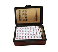 AMSLSIU Jeu de Mahjong Chinois Traditionnel Portable, Mini tuiles de Mahjong, étui Transport en Bois, Pratique, Facile à Lire, idée Cadeau, Version Chinoise Traditionnelle, Double Couleur