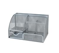 AMSLSIU Organisateur de Bureau en métal Hallow Grande capacité antidérapant Lavable Remplacement Stylo Scolaire Colle Stockage Porte-Ciseaux, Argent