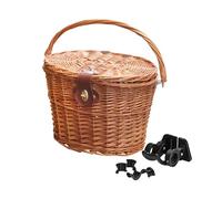 AMSLSIU Panier de vélo résistant en osier tressé, facile à installer et à transporter. Panier de vélo tressé la main avec couvercle et poignée. style vintage, idéal pour le