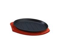 AMSLSIU Plaque de cuisson en fonte pour steaks, grill antiadhésif, idéal pour la cuisson et le service des fajitas et des steaks. Plateau de en fonte avec grille bois, 23 x 14.5 cm