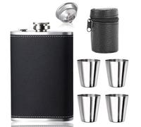 AMSNINK 304 Flasque 220 ml avec entonnoir et 4 petites tasses, en acier inoxydable, avec gobelet, anti-fuite pour la randonnée et les fêtes