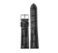 AMSOH Bracelet de montre adapté pour Longines célèbre artisan Phase de lune Comcast magnifique boucle papillon en cuir véritable interdiction de montre originale(Black Silver Pin Buc,19mm)