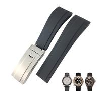 AMSOH Bracelet de montre en caoutchouc 20mm 21mm, pour rôle Rolex Submariner OYSTERFLEX Daytona GMT Yacht Master, Bracelet à fermoir en acier inoxydable(Black-buckle,21mm)
