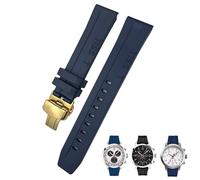 AMSOH Bracelet de montre en caoutchouc souple et Silicone, 19mm 20mm, pour Tissot T114417 T114, fermoir papillon, Bracelets de Sport étanches(Blue gold buckle2,20mm)