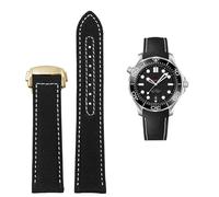 AMSOH Bracelet en cuir et Nylon haute densité pour Omega New Seamaster 300 Super Master AT150, bracelet en cuir AQUA TERRA pour hommes 19mm 20mm(Black White gold,19mm)