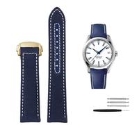 AMSOH Bracelet en cuir et Nylon haute densité pour Omega New Seamaster 300 Super Master AT150, bracelet en cuir AQUA TERRA pour hommes 19mm 20mm(Blue White gold,20mm)