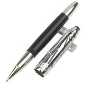 AMSOH Stylo à bille à piston noir édition limitée bleu vert en résine avec capuchon en métal pour bureau (blanc, stylo et boîte à stylo)