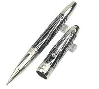 AMSOH Stylo à bille à piston noir édition limitée bleu vert résine capuchon métal stylo d'écriture bureau (jaune, stylo et stylo)