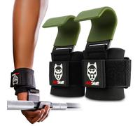 AmStaff Fitness Paire de crochets d'haltérophilie avec crochets en acier pour haltérophilie, tractions, soulevés de terre, musculation et fitness - Support de poignet réglable en néoprène - Vert