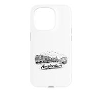 Amsterdam City Canal Bicycles Voyage Sketch Art Coque pour iPhone 15 Pro