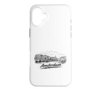 Amsterdam City Canal Bicycles Voyage Sketch Art Coque pour iPhone 16 Plus