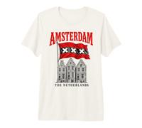 Amsterdam, Les Maisons de Canal au Drapeau de la Ville des Pays-Bas T-Shirt Haut de Gamme