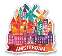 Amsterdam Lot de 2 autocollants en vinyle 10 cm pour bagages et voyage Motif Pays-Bas #5783