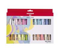 Amsterdam Lot de 24 peintures acryliques série standard, 24 x 20 ml - Palette pastel, pigments résistants à la lumière, inodore, à base d'eau, adaptée à diverses surfaces, emballage 100 % recyclable