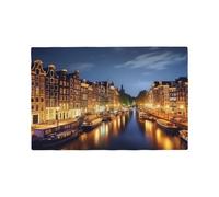 Amsterdam Lot de 4 sets de table en lin imprimé Motif vue nocturne 45 x 30 cm Résistant à la chaleur Pour salle à manger, cuisine, fêtes