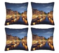 Amsterdam Lot de 4 taies d'oreiller carrées super douces avec fermeture éclair pour canapé, salon, canapé, lit, bureau, voiture, 30 x 30 cm