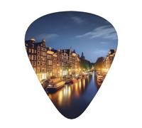Amsterdam Night View Lot de 12 médiators imprimés pour guitare - Confortables et polyvalents pour tous les styles de guitare et joueurs