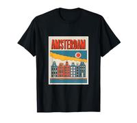 Amsterdam Pays-Bas Pop Retro Paysage Urbain Hollande T-Shirt