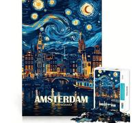 Amsterdam,Pays-Bas Puzzle de 1000 pièces Nuit étoilée pour Adolescents Jeu de Construction et de Stimulation Cognitive Ajustement Parfait,Format Compact,idéal pour des Moments de Jeu en Famille