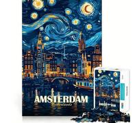 Amsterdam,Pays-Bas Puzzle de 1000 pièces Nuit étoilée pour Adultes Jeu de réflexion Découpe de précision Bords Lisses Activité relaxante en Groupe à l'intérieur (38x26cm)