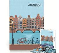 Amsterdam, Pays-Bas Puzzle de 1000 pièces représentant Une Vue de la Ville, Un Poster de Voyage pour Adultes Idée Cadeau Originale et stratégique (50x75cm)
