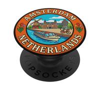Amsterdam Pays-Bas Souvenir de Voyage Rond Cadeau Touristique PopSockets PopGrip Adhésif