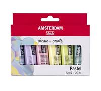 Amsterdam Set de Peinture Acrylique Pastel Série Standard, 6 x 20 ml, Fini Satiné, À Base d'Eau, Sans Odeur, Emballage Durable et Écologique