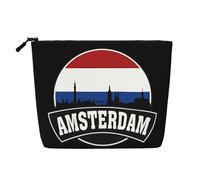 Amsterdam Skyline Trousse de maquillage hollandaise résistante à l'eau en faux chanvre Grand organisateur de voyage à fermeture éclair