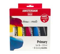 Amsterdam Standard Series Peinture Acrylique | Set de Mélange (5 x 120 ml) | Couleurs Primaires + Noir & Blanc | + 3 Becs Verseurs