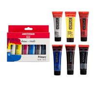 Amsterdam Standard Series Peinture Acrylique | Set de Mélange (6 x 20 ml) | Couleurs Primaires + Noir & Blanc & Terre d’Ombre