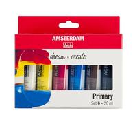 Amsterdam Standard Series Peinture Acrylique | Set de Mélange (6 x 20 ml) | Couleurs Primaires + Noir & Blanc & Terre d’Ombre