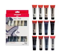 Amsterdam Standard Series Peinture Acrylique Set Gris | Blanc, Gris & Noir (12 x 20 ml) | Monochromatique, Noir & Blanc Set