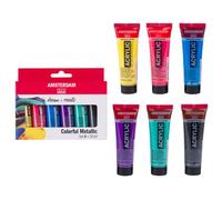 Amsterdam Standard Series peinture acrylique set métallique coloré, 6 x 20 ml, pigments résistants, utilisation polyvalente, finition satinée