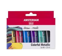 Amsterdam Standard Series peinture acrylique set métallique coloré, 6 x 20 ml, pigments résistants, utilisation polyvalente, finition satinée