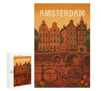 Amsterdam Travel Poster - Canals, Bikes & Tulips - Puzzle Décoratif, 1000 PCS, Décoration Intérieure De Saison, avec Une Image Décorative Une Fois Terminé