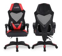 Amstrad AMS-309-BK Fauteuil/Chaise/Siège de Bureau ou Gamer Noir & Rouge - Coussin Lombaire - Tissu en Maille Respirante