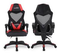 Amstrad AMS-309-BK Fauteuil/Chaise/Siège de Bureau ou Gamer Noir & Rouge - Coussin Lombaire - Tissu en Maille Respirante