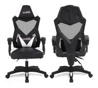 Amstrad AMS-309-WH Fauteuil/Chaise/Siège de Bureau ou Gamer Noir & Blanc - Coussin Lombaire - Tissu en Maille Respirante