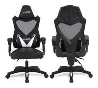 Amstrad AMS-309-WH Fauteuil/Chaise/Siège de Bureau ou Gamer Noir & Blanc - Coussin Lombaire - Tissu en Maille Respirante