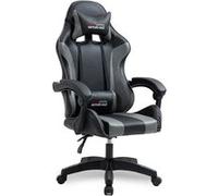 Amstrad AMS-800-BLACK Fauteuil/Chaise de Bureau Gamer Coloris Noir & Gris- Coussin Lombaire & appuie tête