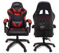 Amstrad AMS-800-RED-SKRED Fauteuil/Chaise de Bureau Gamer Coloris Noir & Rouge - Design au Dos Tête de Mort