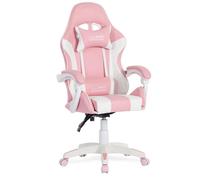 Amstrad AMS-800-ROSY Fauteuil/Chaise de Bureau Gamer Rose & Blanc - Coussin Lombaire & appuie tête