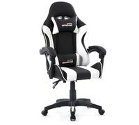 Amstrad AMS-800-WHITE Fauteuil / Chaise de bureau Gamer coloris noir & blanc - coussin lombaire & appuie tête