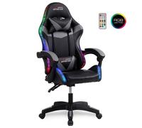 Amstrad AMS-900-LED-BK Fauteuil / Chaise de bureau Gamer noir gris - Eclairage LED 366 effets - Télécommande