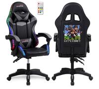 Amstrad AMS-900-LED-CRAFTER - Fauteuil Gaming Noir et Gris - Serigraphie Crafter - Eclairage LED 366 Effets - Télécommande