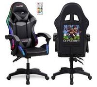 Amstrad AMS-900-LED-CRAFTER - Fauteuil Gaming Noir et Gris - Serigraphie Crafter - Eclairage LED 366 Effets - Télécommande