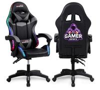 Amstrad Fauteuil gamer AMS-900-LED-GAMER Noir/Gris LED 366 effets Télécommande