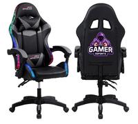 AMSTRAD AMS-900-LED-GAMER Chaise Gaming LED 366 Modes Télécommande Coussin Lombaire Appui-Tête Noir Dossier Inclinable 150 degrés