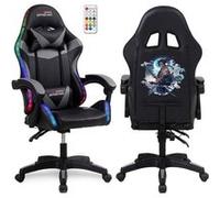 Amstrad AMS-900-LED-SAMURAI - Fauteuil Gaming Noir et Gris - Serigraphie Samurai - Eclairage LED 366 Effets - Télécommande